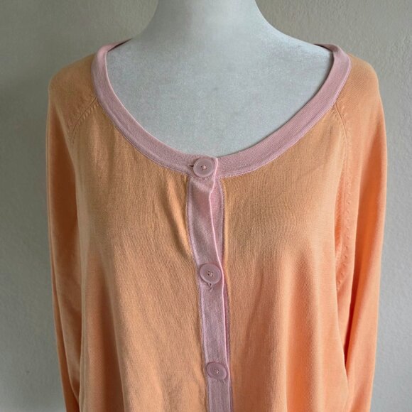 Talbots Plus Size 3X Cardigan Sweater Silk Blend Lightweight Orange Pink NEW - Picture 2 of 9
